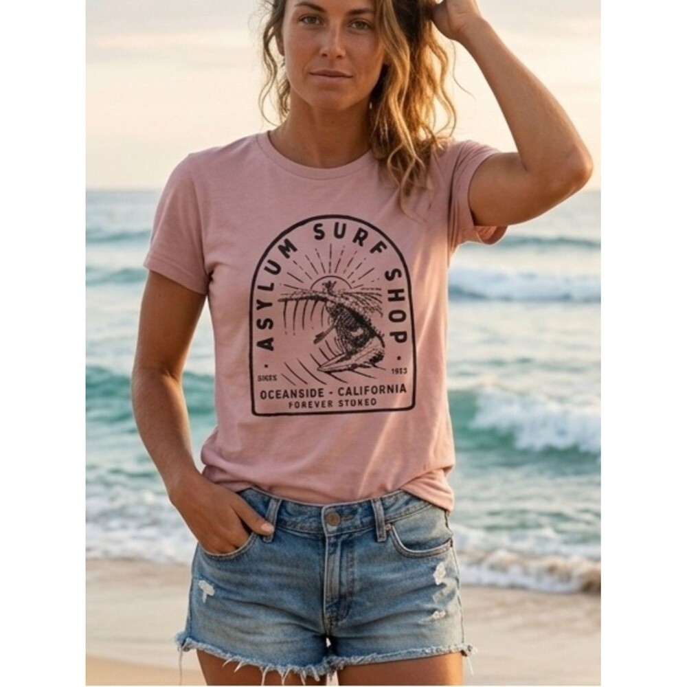Yesterday’s Sportswear Asylum Surf Shop Skeleton Graphic Tee Cotton XL Pink